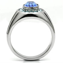 Load image into Gallery viewer, TK601 - High polished (no plating) Stainless Steel Ring with Top Grade Crystal  in Sapphire