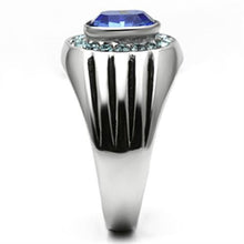 Load image into Gallery viewer, TK601 - High polished (no plating) Stainless Steel Ring with Top Grade Crystal  in Sapphire