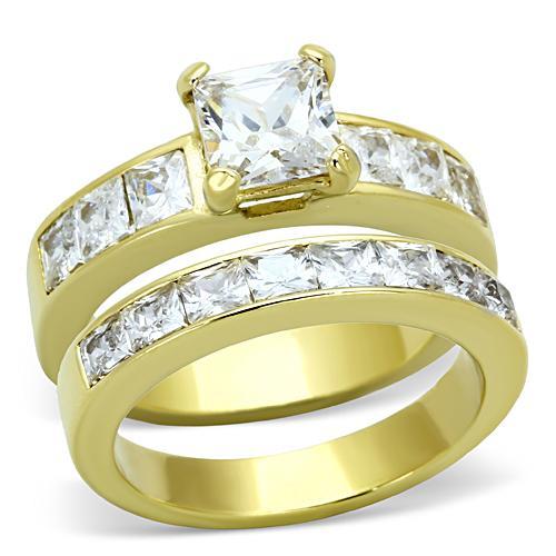 TK61206G - IP Gold(Ion Plating) Stainless Steel Ring with AAA Grade CZ  in Clear