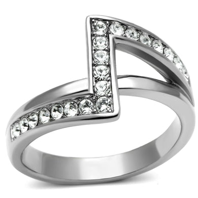 TK624 - High polished (no plating) Stainless Steel Ring with Top Grade Crystal  in Clear