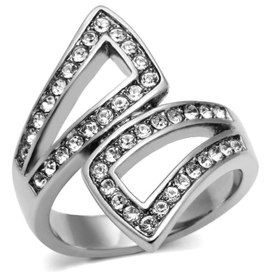 TK625 - High polished (no plating) Stainless Steel Ring with Top Grade Crystal  in Clear