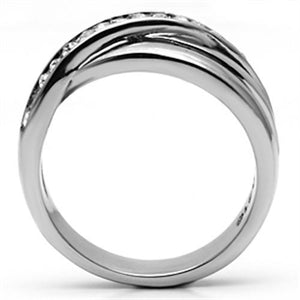 TK626 - High polished (no plating) Stainless Steel Ring with Top Grade Crystal  in Clear