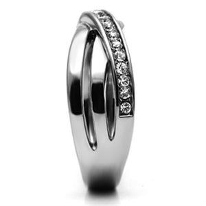 TK626 - High polished (no plating) Stainless Steel Ring with Top Grade Crystal  in Clear