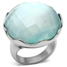 Load image into Gallery viewer, TK637 - High polished (no plating) Stainless Steel Ring with Synthetic Synthetic Glass in Sea Blue