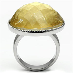 TK638 - High polished (no plating) Stainless Steel Ring with Synthetic Synthetic Stone in Topaz