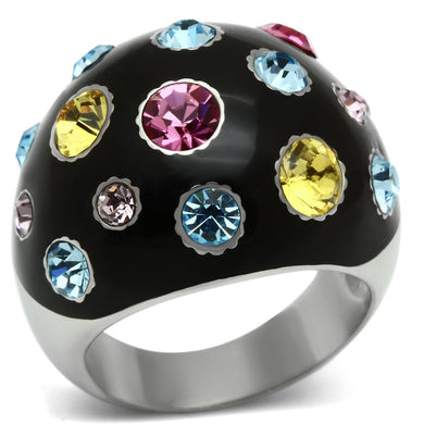 TK640 - High polished (no plating) Stainless Steel Ring with Top Grade Crystal  in Multi Color