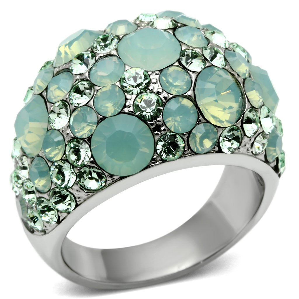 TK641 - High polished (no plating) Stainless Steel Ring with Top Grade Crystal  in Multi Color