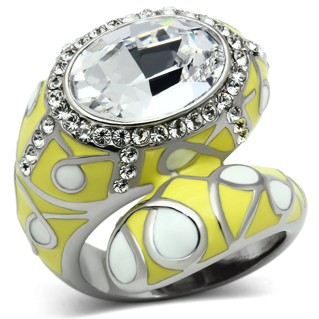 TK643 - High polished (no plating) Stainless Steel Ring with Top Grade Crystal  in Clear