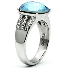 Load image into Gallery viewer, TK647 - High polished (no plating) Stainless Steel Ring with Top Grade Crystal  in Sea Blue