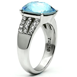 TK647 - High polished (no plating) Stainless Steel Ring with Top Grade Crystal  in Sea Blue