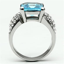 Load image into Gallery viewer, TK648 - High polished (no plating) Stainless Steel Ring with Top Grade Crystal  in Sea Blue