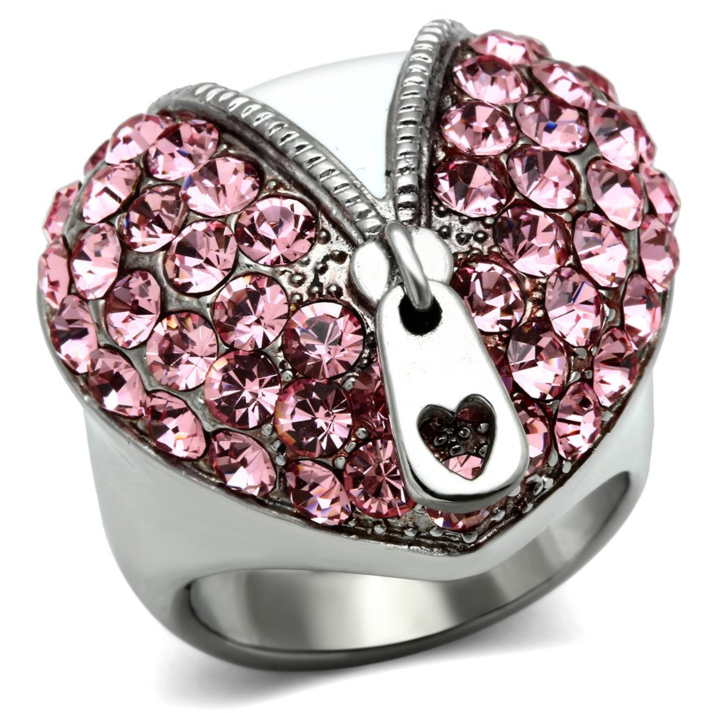 TK652 - High polished (no plating) Stainless Steel Ring with Top Grade Crystal  in Rose