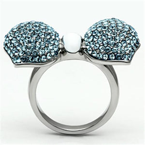 TK653 - High polished (no plating) Stainless Steel Ring with Top Grade Crystal  in Sea Blue