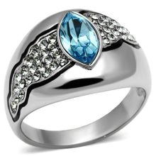 Load image into Gallery viewer, TK659 - High polished (no plating) Stainless Steel Ring with Top Grade Crystal  in Sea Blue