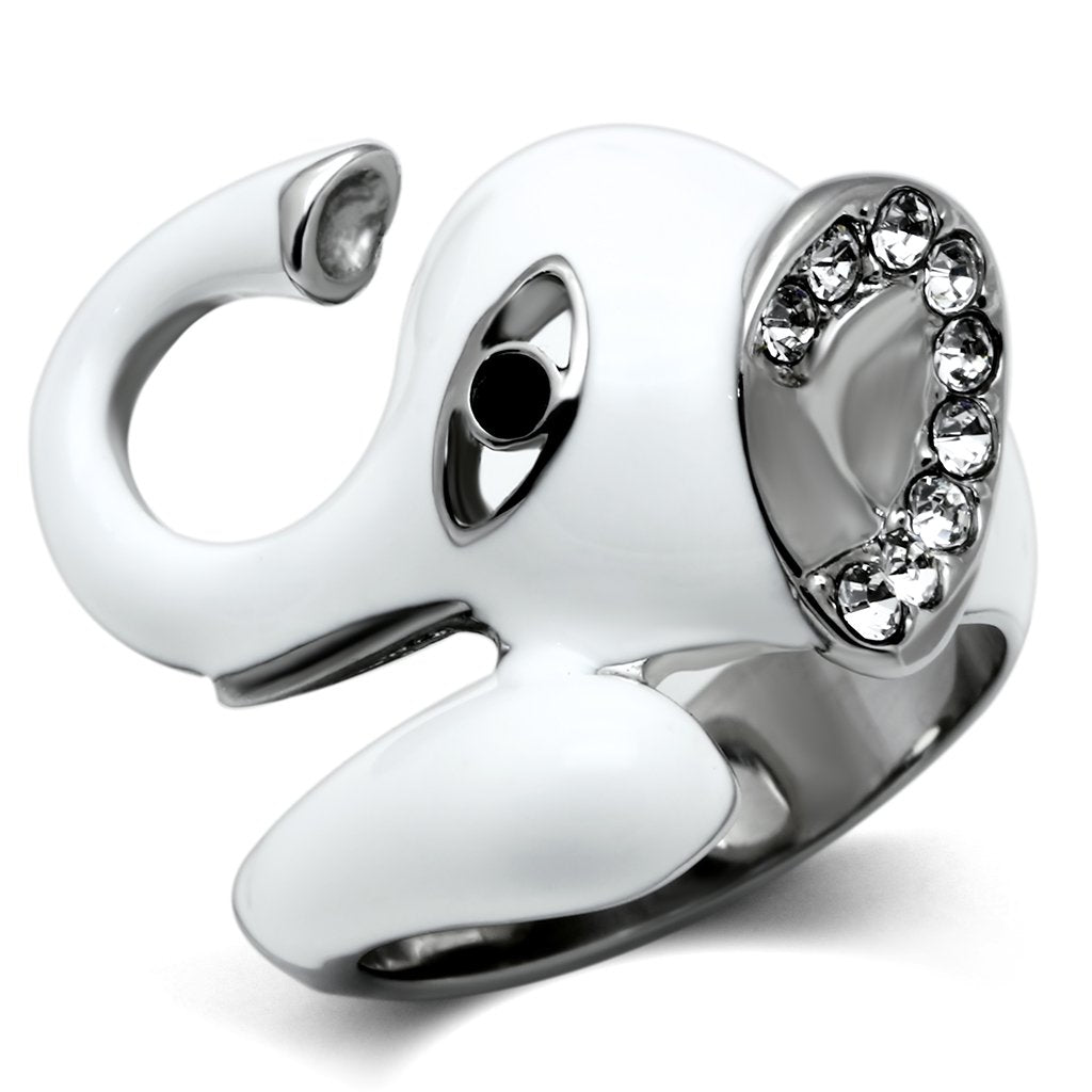 TK663 - High polished (no plating) Stainless Steel Ring with Top Grade Crystal  in Jet