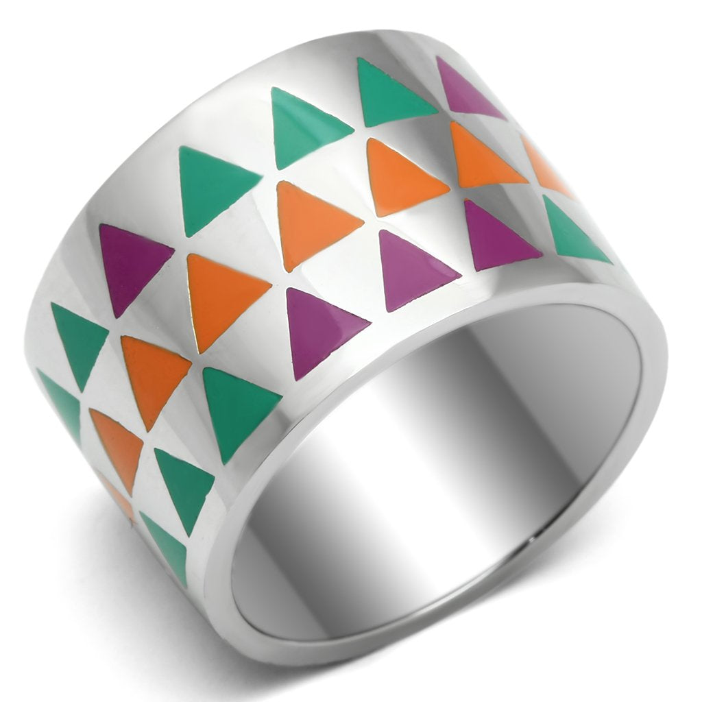 TK675 - High polished (no plating) Stainless Steel Ring with Epoxy  in Multi Color