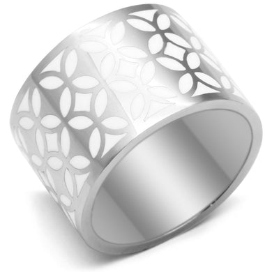 TK677 - High polished (no plating) Stainless Steel Ring with Epoxy  in White