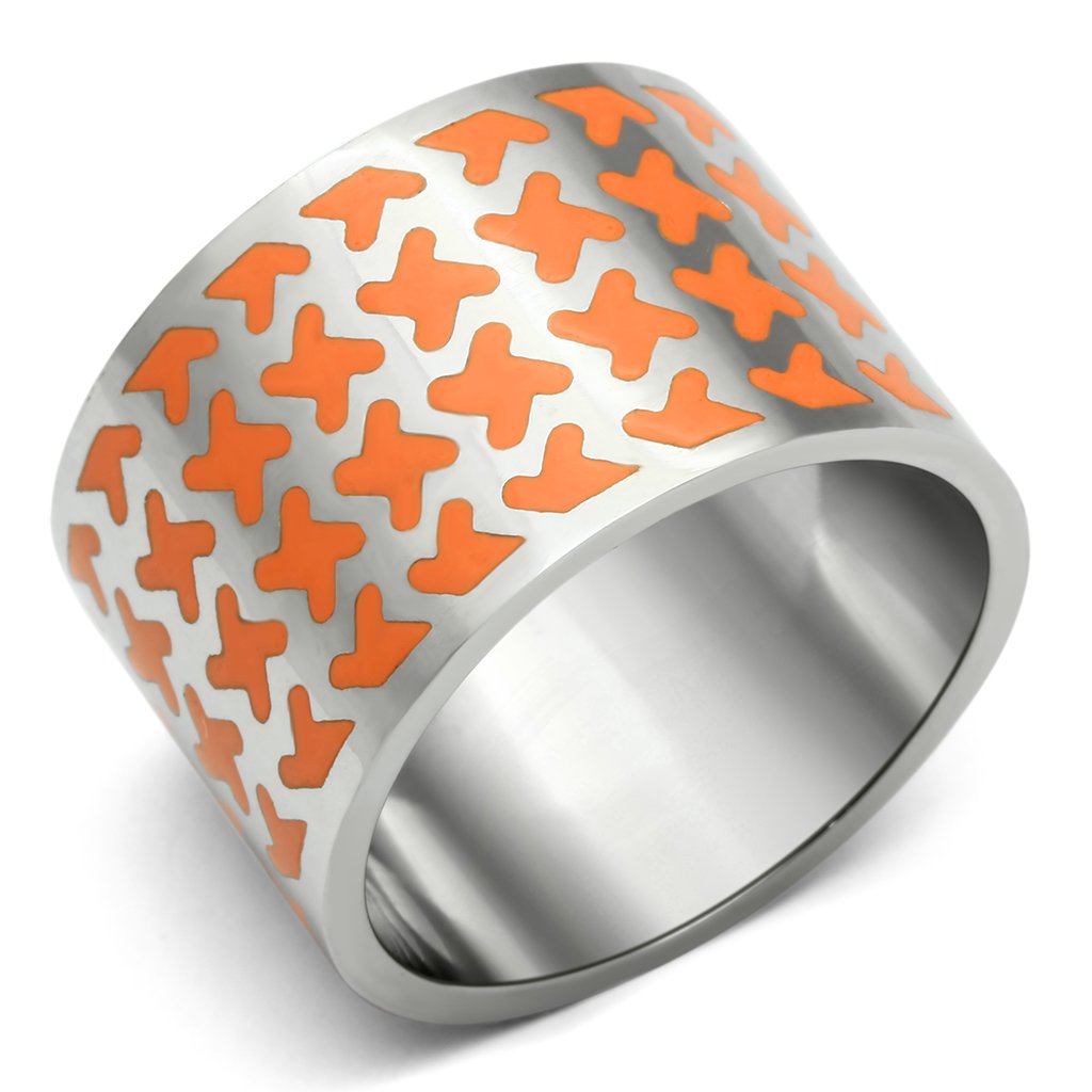 TK679 - High polished (no plating) Stainless Steel Ring with Epoxy  in Orange