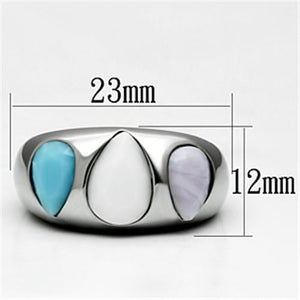 TK690 - High polished (no plating) Stainless Steel Ring with Synthetic Synthetic Glass in Multi Color