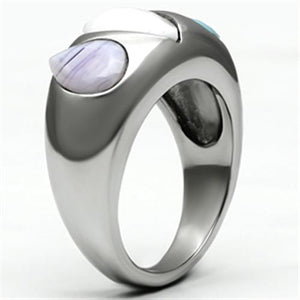 TK690 - High polished (no plating) Stainless Steel Ring with Synthetic Synthetic Glass in Multi Color