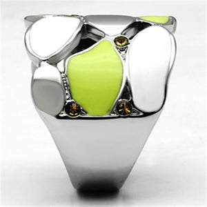 TK693 - High polished (no plating) Stainless Steel Ring with Top Grade Crystal  in Topaz