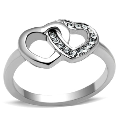 TK695 - High polished (no plating) Stainless Steel Ring with Top Grade Crystal  in Clear