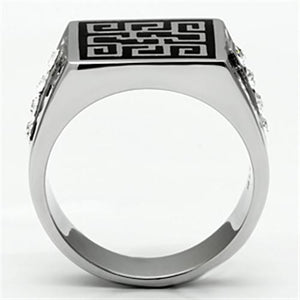 TK703 - High polished (no plating) Stainless Steel Ring with Top Grade Crystal  in Clear