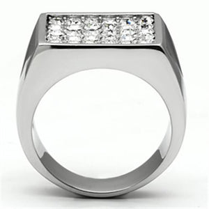 TK707 - High polished (no plating) Stainless Steel Ring with Top Grade Crystal  in Clear