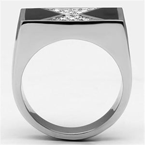 TK708 - High polished (no plating) Stainless Steel Ring with Top Grade Crystal  in Clear