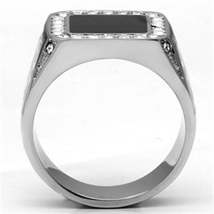 TK713 - High polished (no plating) Stainless Steel Ring with Top Grade Crystal  in Clear