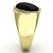 Load image into Gallery viewer, TK716 - IP Gold(Ion Plating) Stainless Steel Ring with Semi-Precious Onyx in Jet