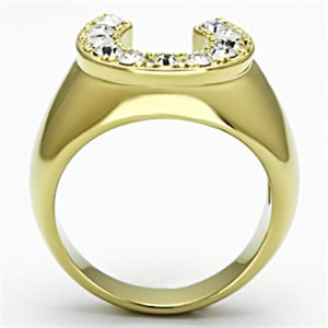 TK717 - IP Gold(Ion Plating) Stainless Steel Ring with Top Grade Crystal  in Clear