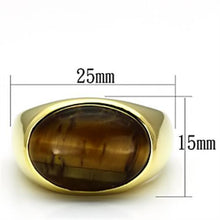 Load image into Gallery viewer, TK718 - IP Gold(Ion Plating) Stainless Steel Ring with Synthetic Tiger Eye in Topaz