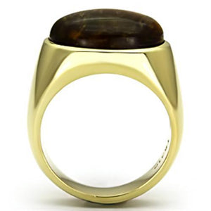 TK718 - IP Gold(Ion Plating) Stainless Steel Ring with Synthetic Tiger Eye in Topaz