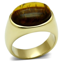 Load image into Gallery viewer, TK718 - IP Gold(Ion Plating) Stainless Steel Ring with Synthetic Tiger Eye in Topaz