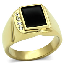 Load image into Gallery viewer, TK722 - IP Gold(Ion Plating) Stainless Steel Ring with Semi-Precious Onyx in Jet