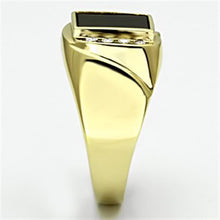 Load image into Gallery viewer, TK722 - IP Gold(Ion Plating) Stainless Steel Ring with Semi-Precious Onyx in Jet