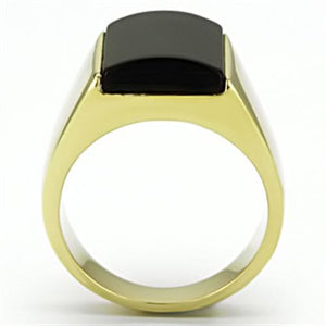 TK726 - IP Gold(Ion Plating) Stainless Steel Ring with Semi-Precious Onyx in Jet