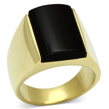 Load image into Gallery viewer, TK726 - IP Gold(Ion Plating) Stainless Steel Ring with Semi-Precious Onyx in Jet