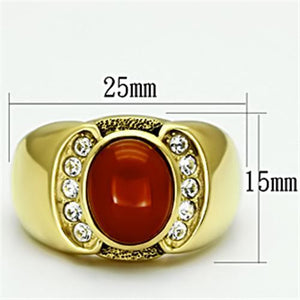 TK729 - IP Gold(Ion Plating) Stainless Steel Ring with Semi-Precious Agate in Siam