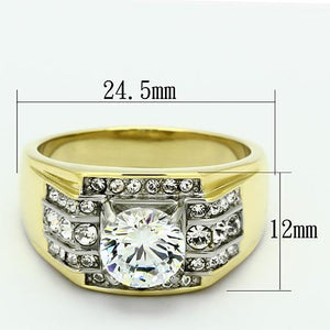 TK736 - Two-Tone IP Gold (Ion Plating) Stainless Steel Ring with AAA Grade CZ  in Clear