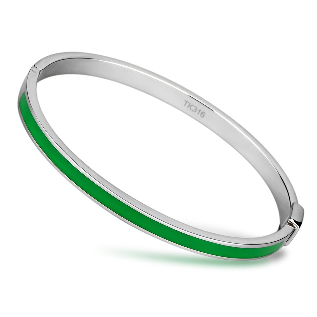 TK745 - High polished (no plating) Stainless Steel Bangle with Epoxy  in Emerald