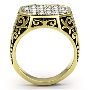 TK757 - Two-Tone IP Gold (Ion Plating) Stainless Steel Ring with Top Grade Crystal  in Clear