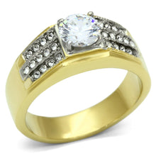 Load image into Gallery viewer, TK759 - Two-Tone IP Gold (Ion Plating) Stainless Steel Ring with AAA Grade CZ  in Clear