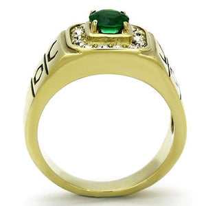 TK764 - IP Gold(Ion Plating) Stainless Steel Ring with Synthetic Synthetic Glass in Emerald