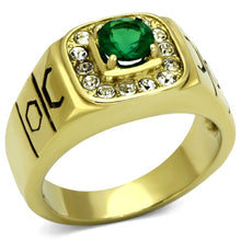 Load image into Gallery viewer, TK764 - IP Gold(Ion Plating) Stainless Steel Ring with Synthetic Synthetic Glass in Emerald