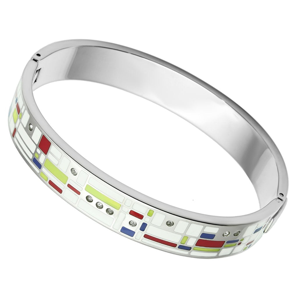 TK782 - High polished (no plating) Stainless Steel Bangle with Top Grade Crystal  in Clear