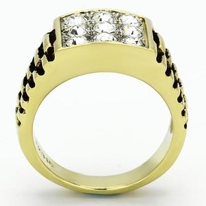 TK796 - Two-Tone IP Gold (Ion Plating) Stainless Steel Ring with Top Grade Crystal  in Clear