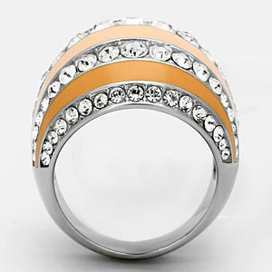 TK798 - High polished (no plating) Stainless Steel Ring with Top Grade Crystal  in Clear