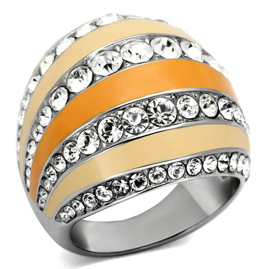 TK798 - High polished (no plating) Stainless Steel Ring with Top Grade Crystal  in Clear